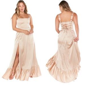 Show Me Your Mumu Clarissa Corset Sleeveless Dress Champagne Satin Luxe Small